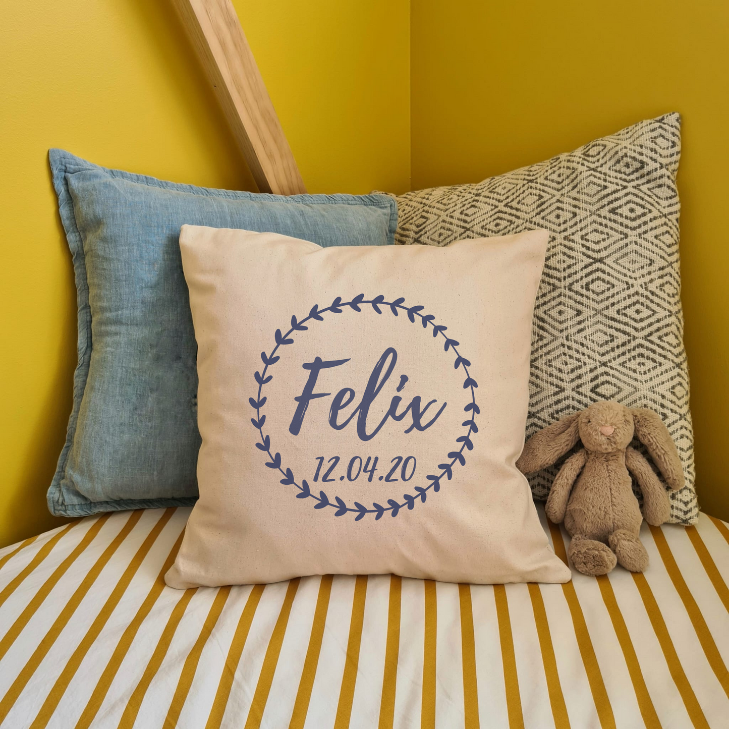 Personalised New Baby Cushion Cover - Fairtrade Cotton