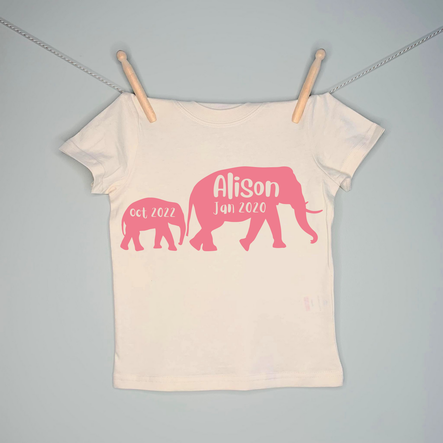 New Baby Announcement Elephant T-Shirt - 100% Organic Cotton