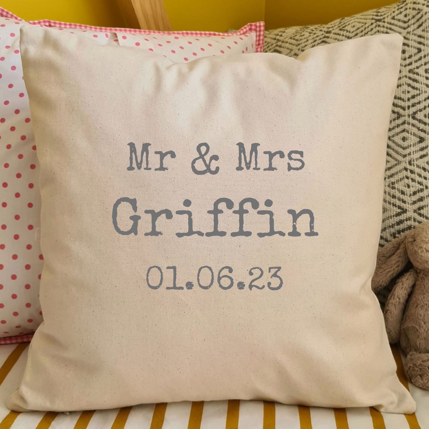 Mr & Mrs Cushion Cover - Fairtrade Cotton